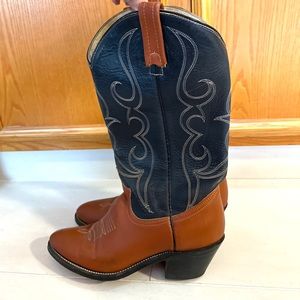 Vintage Navy & Brown ACME Leather Cowboy Boots Size 7